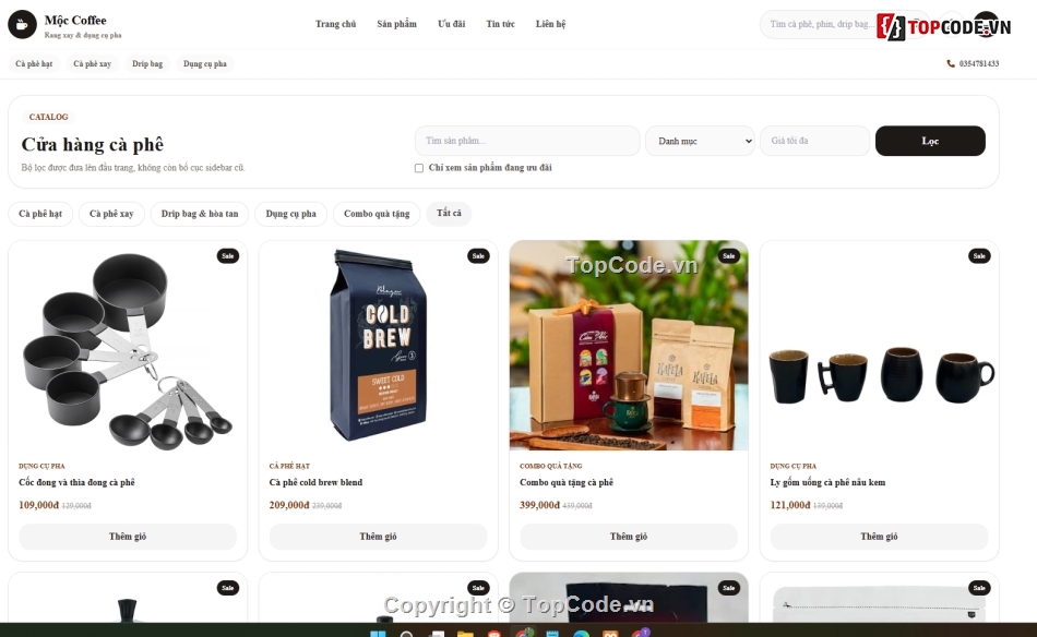 giao diện cực đẹp,web bán cà phê,web cà phê